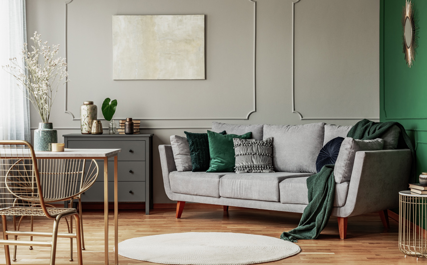 Σαλόνι με πράσινες λεπτομέρειες Σαλόνι με πράσινες λεπτομέρειες