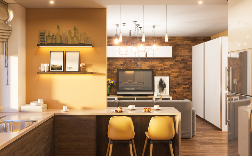 Κουζίνα με κίτρινες λεπτομέρειες Κουζίνα με κίτρινες λεπτομέρειες