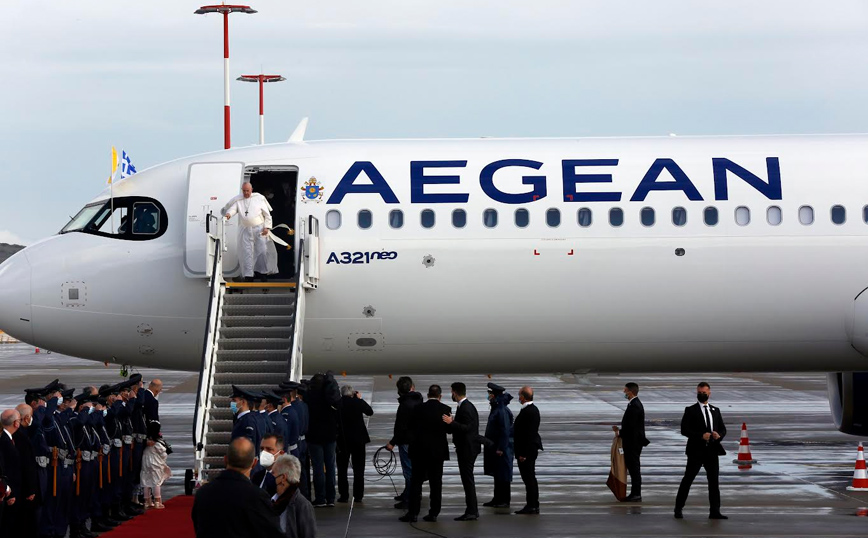 AEGEAN: Με υπερηφάνεια μετέφερε τον Πάπα Φραγκίσκο κατά την ιστορική επίσκεψή Του στην Ελλάδα