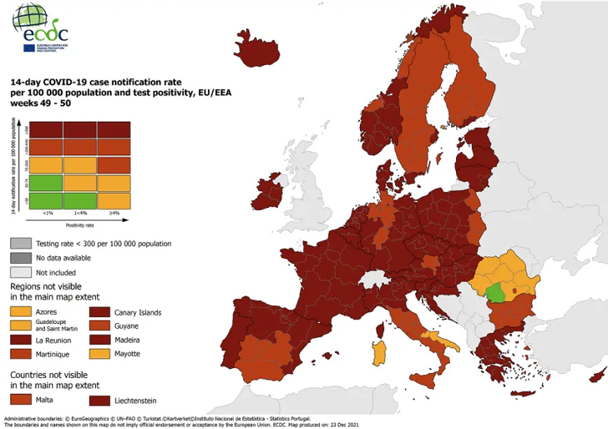 Κορονοϊός – Χάρτης ECDC: Στο βαθύ κόκκινο σχεδόν όλη η Ελλάδα