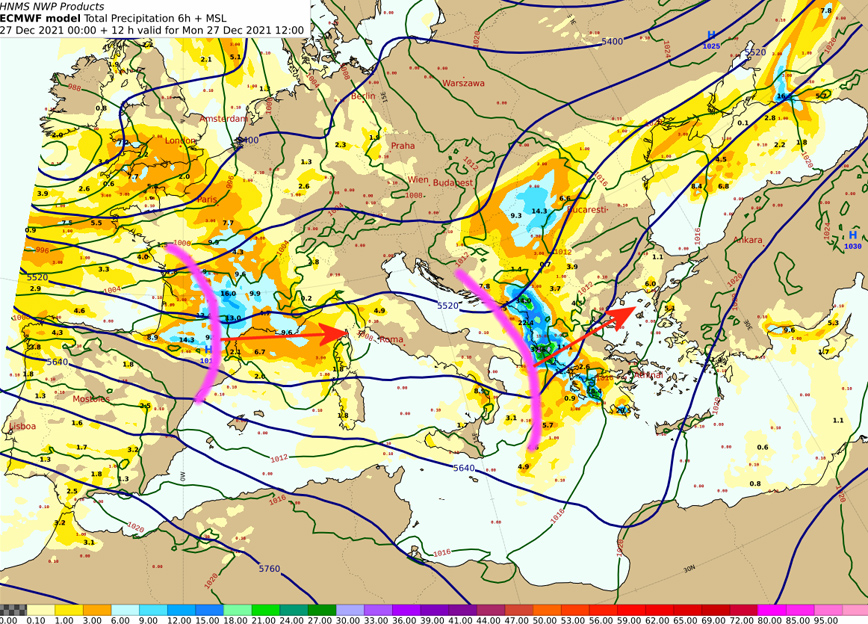 Ανάλυση καιρικής κατάστασης επί του εκτάκτου δελτίου επιδείνωσης της 27ης Δεκεμβρίου 2021