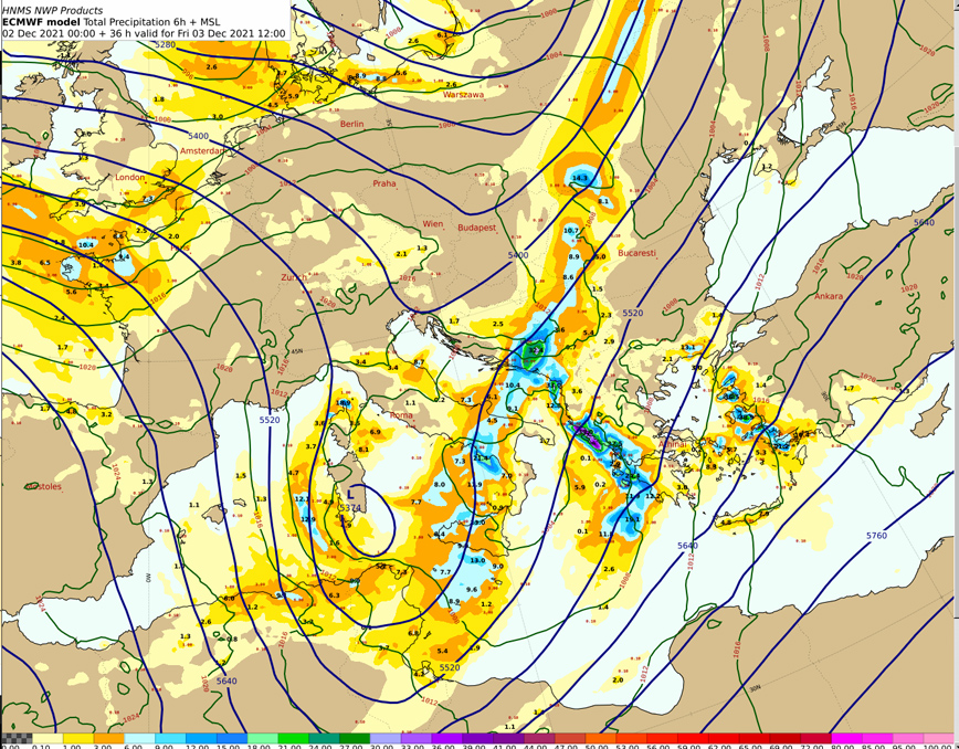 Χάρτης με την εξέλιξη της κακοκαιρίας