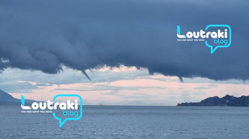 Λουτράκι: Μοναδικές εικόνες με δύο υδροστρόβιλους στον Κορινθιακό