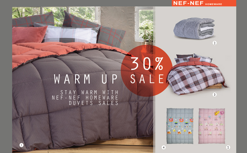 Warm Up με 30% σε επιλεγμένα παπλώματα της συλλογής NEF-NEF Homeware