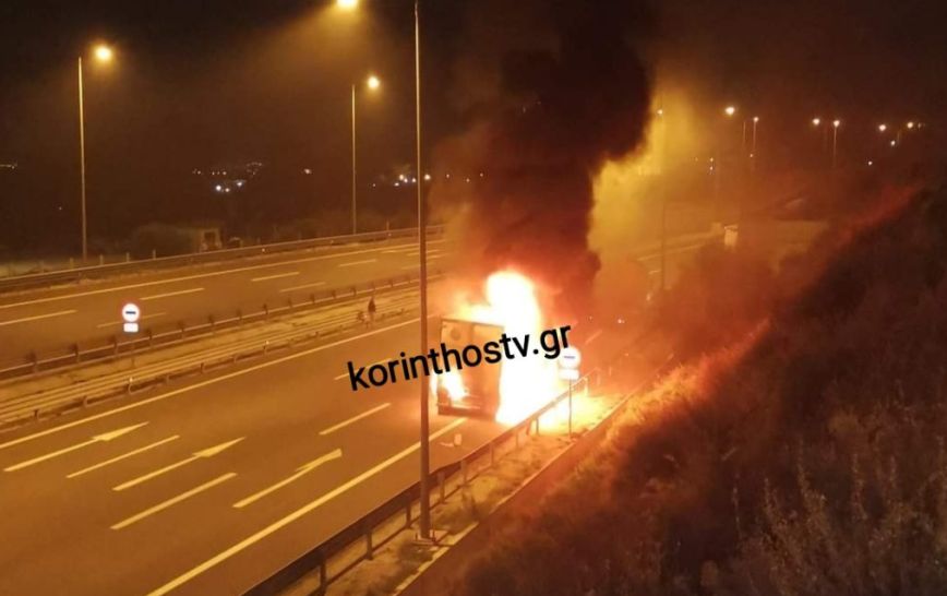 Κιάτο: Φορτηγό πήρε φωτιά στην Εθνική Οδό
