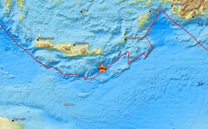 Σεισμός στον θαλάσσιο χώρο νότια της Κρήτης