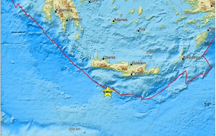 Σεισμός στην Κρήτη &#8211; Νοτιοανατολικά της Γαύδου το επίκεντρό του