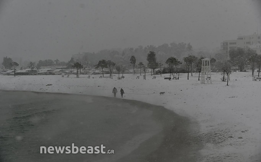 Χιόνια δίπλα στη θάλασσα στην Αττική Χιόνια δίπλα στη θάλασσα στην Αττική