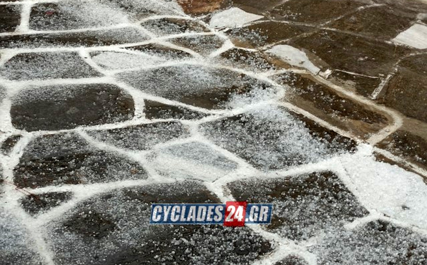 Πάρος: Απίστευτη χαλαζόπτωση στο νησί