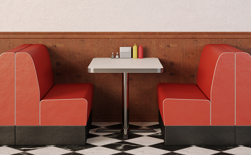 Χαρακτηριστικό σκηνικό από εστιατόριο της δεκαετίας του 50 Χαρακτηριστικό σκηνικό από εστιατόριο της δεκαετίας του 50