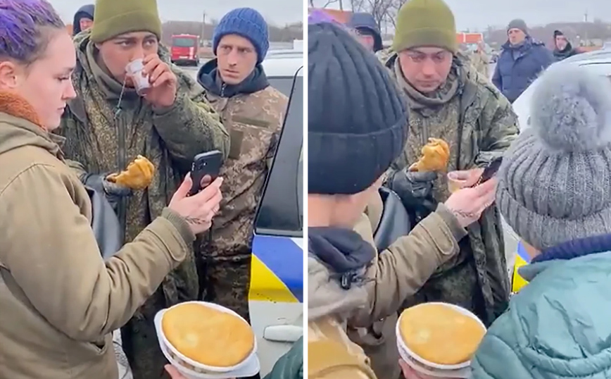 Πολίτες Ουκρανοί που κρατούν Ρώσο στρατιώτη αιχμάλωτο παίρνουν τη μητέρα του για να της πουν ότι είναι καλά