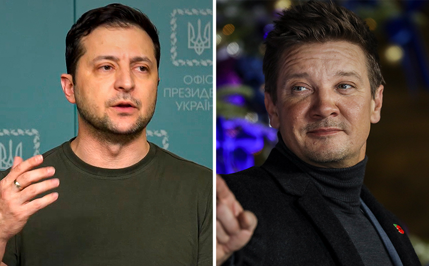ο ουκρανός πρόεδρος Ζελένσκι και ο ηθοποιός Τζέρεμι Ρενέρ ο ουκρανός πρόεδρος Ζελένσκι και ο ηθοποιός Τζέρεμι Ρενέρ