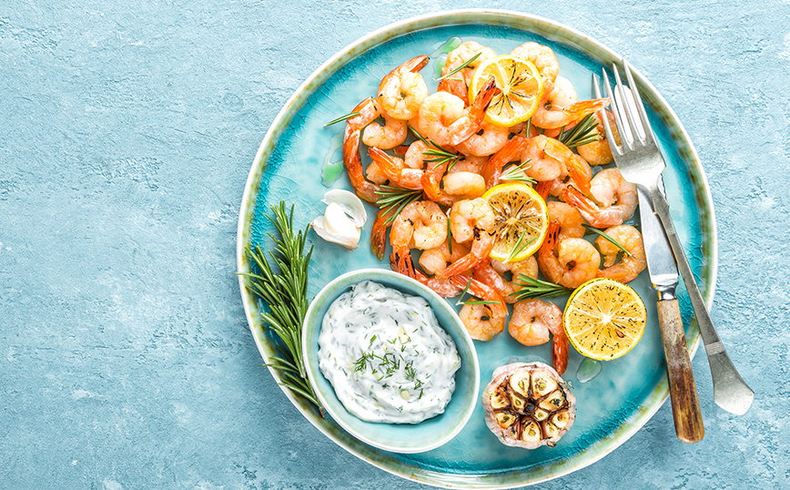 Γαρίδες με σος γιαούρτι Γαρίδες με σος γιαούρτι