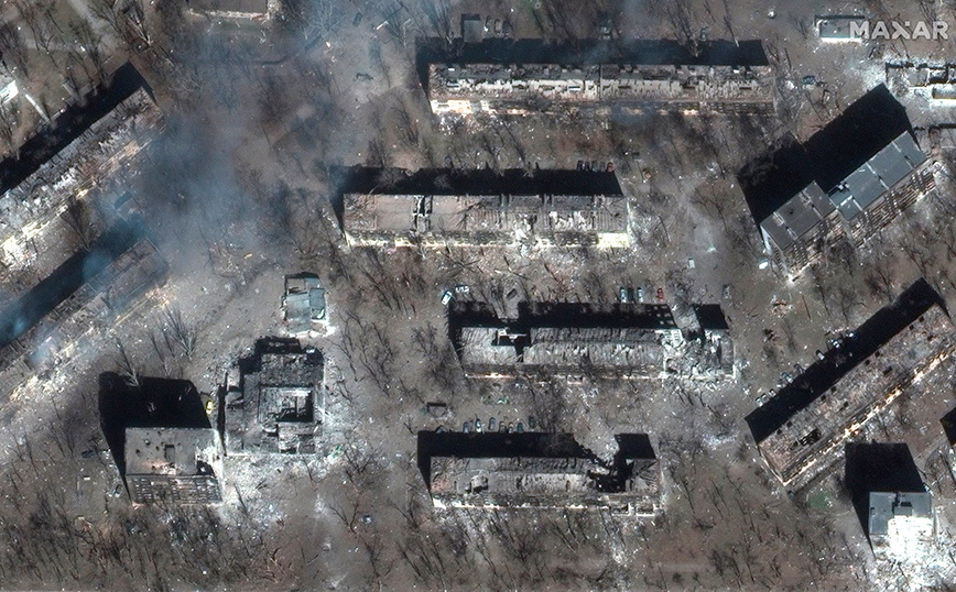 Δορυφορική εικόνα από την ισοπεδωμένη Μαριούπολη στην Ουκρανία Δορυφορική εικόνα από την ισοπεδωμένη Μαριούπολη στην Ουκρανία