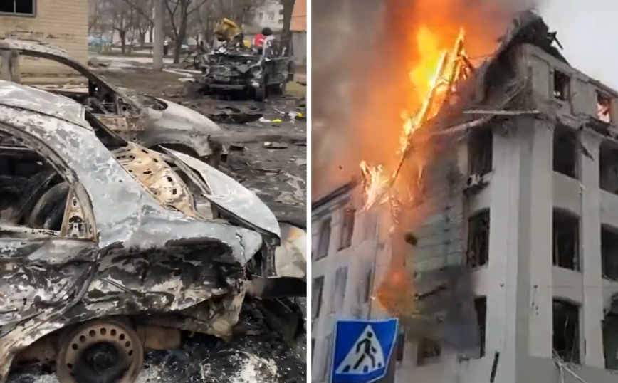 Πόλεμος στην Ουκρανία: Βίντεο από το ισοπεδωμένο Χάρκοβο με το πρώτο φως της μέρας &#8211; Εκρήξεις και φωτιά σε κτήρια