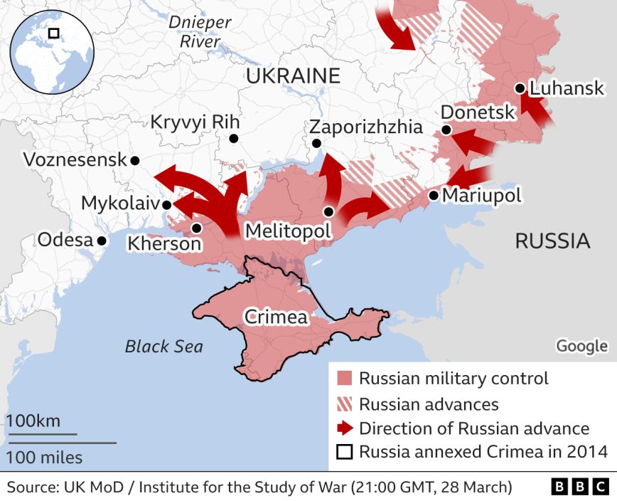 Χάρτης με την προέλαση των Ρώσων στην Ουκρανία Χάρτης με την προέλαση των Ρώσων στην Ουκρανία
