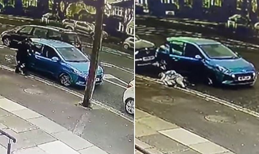 Security camera records dramatic moments: He steals her car, hits her with it and leaves