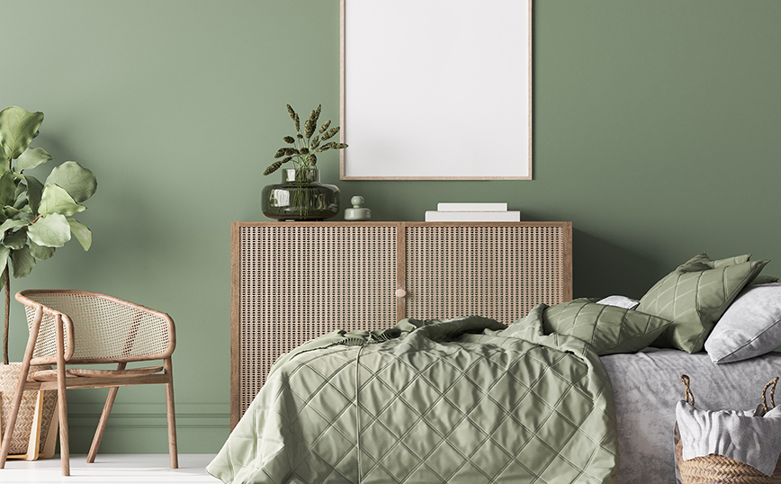 Κρεβατοκάμαρα σε πράσινο χρώμα Κρεβατοκάμαρα σε πράσινο χρώμα