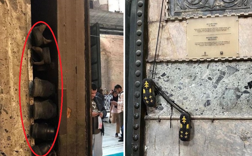New images of shame in Hagia Sophia: Shoes are hung on doors and walls