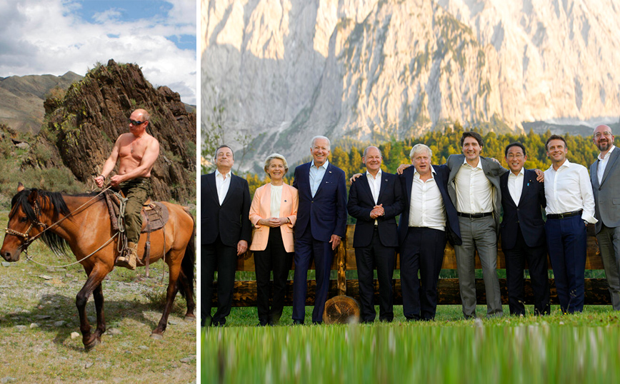 Οι ηγέτες της G7 κοροϊδεύουν τον ημίγυμνο Πούτιν πάνω στο άλογο – Δείτε το βίντεο