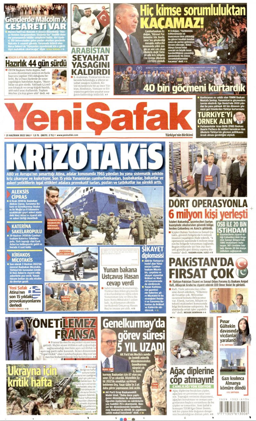 Το πρωτοσέλιδο της Yeni Safak Το πρωτοσέλιδο της Yeni Safak