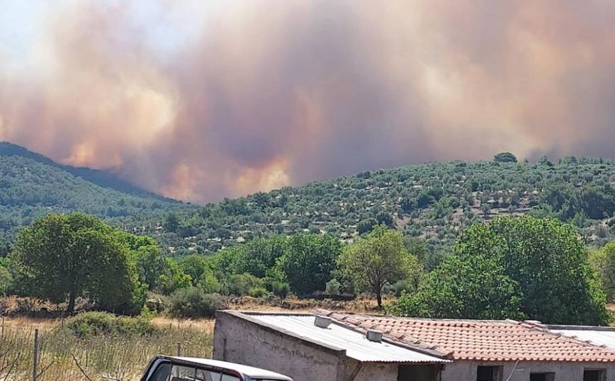 Μεγάλη φωτιά στη Λέσβο &#8211; Μήνυμα από το 112 για προληπτική εκκένωση των Βατερών