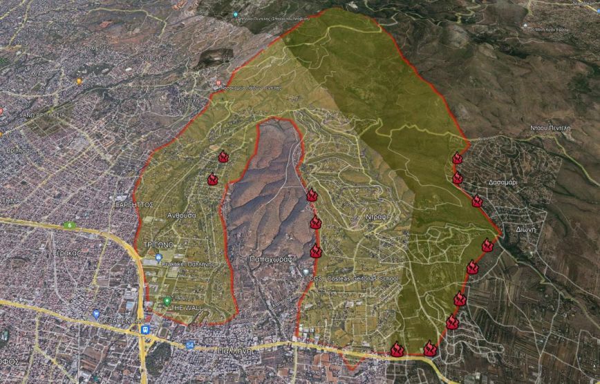 Φωτιά στην Πεντέλη: Πού υπάρχουν τώρα ενεργά μέτωπα – Ο χάρτης με τις επικίνδυνες περιοχές