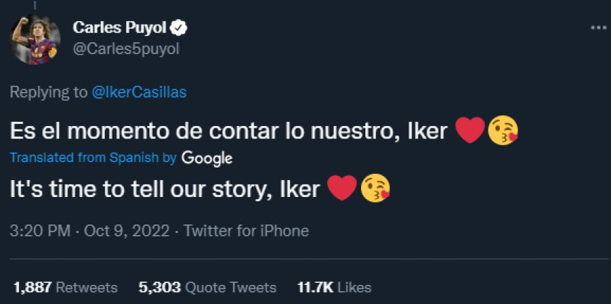 Σχόλιο του Κάρλες Πουγιόλ στο Twitter Σχόλιο του Κάρλες Πουγιόλ στο Twitter