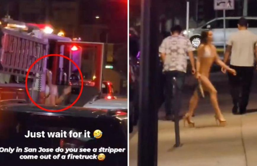 Σάλος με βίντεο που δείχνει γυναίκα με μπικίνι να βγαίνει από πυροσβεστικό όχημα και να μπαίνει σε στριπτιζάδικο