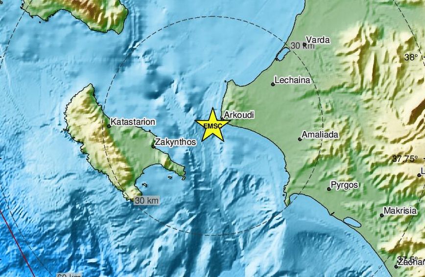 Σεισμός στη θαλάσσια περιοχή μεταξύ Ηλείας και Ζακύνθου