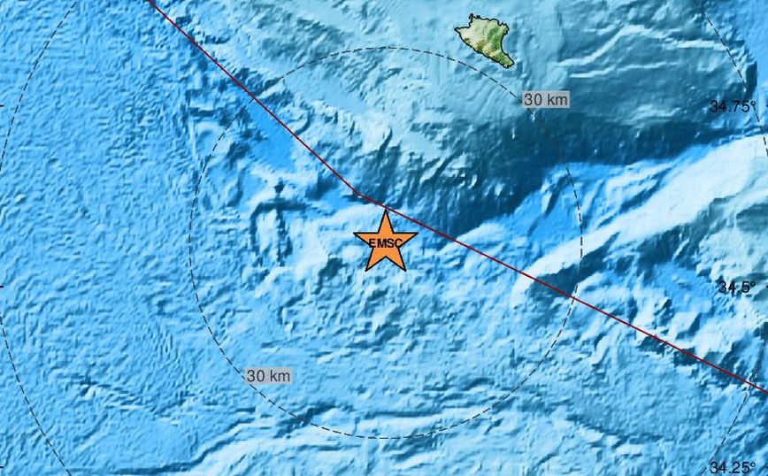 Σεισμός στη θαλάσσια περιοχή νοτιοδυτικά της Γαύδου