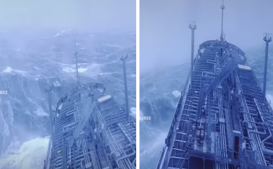 Δεξαμενόπλοιο σε απίστευτη θαλασσοταραχή στον Ατλαντικό