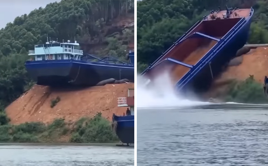 Μάλλον ένας πολύ ανορθόδοξος τρόπος για την καθέλκυση ενός πλοίου