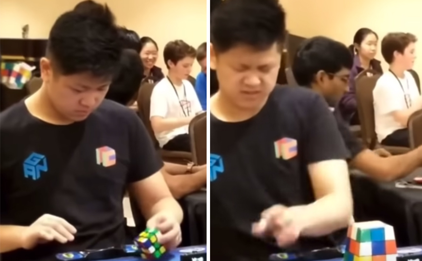 Λύνει τον κύβο του Ρούμπικ με ένα χέρι