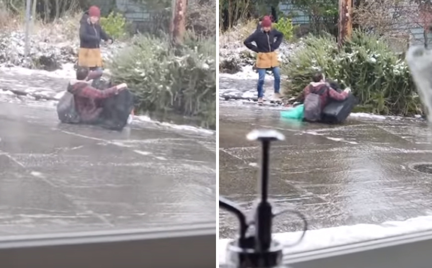 Έκαναν ακόμη και παγοτσουλήθρα για να πάνε διακοπές