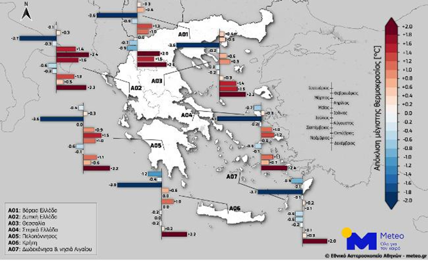 Καιρός: Η πορεία της θερμοκρασίας στη χώρα ανά μήνα για το 2022 – Δείτε τον χάρτη