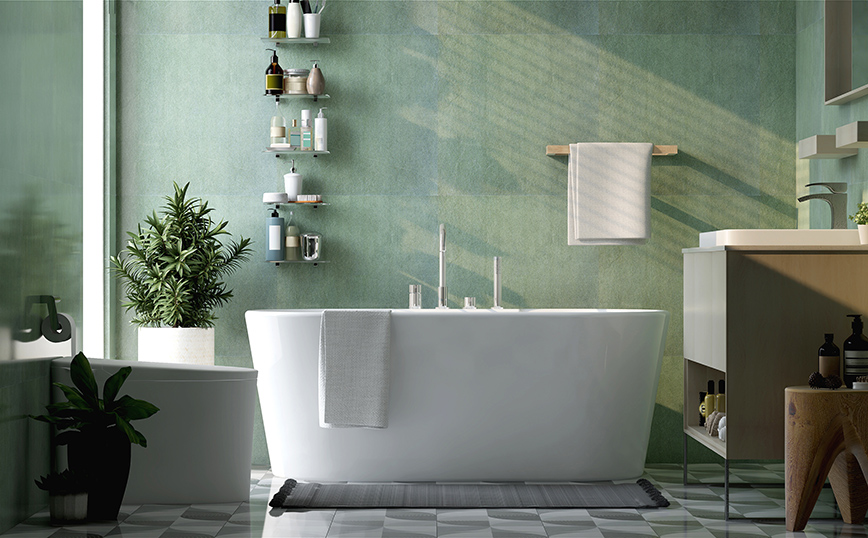 Μπάνιο με πράσινο τοίχο