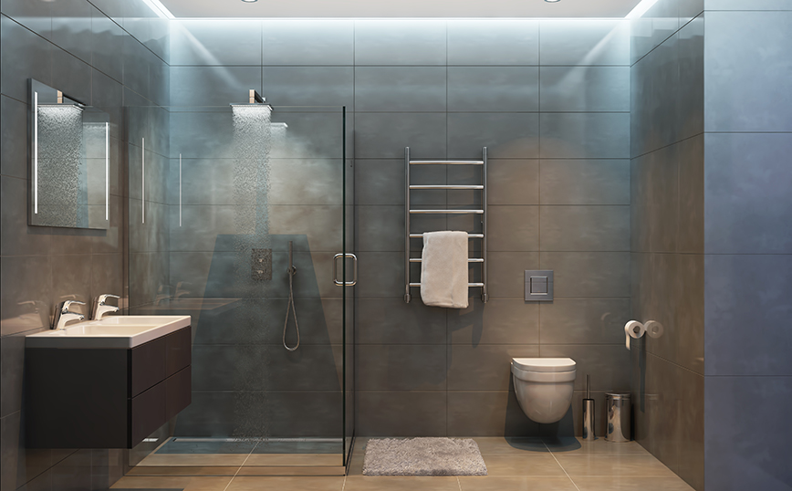 Μπάνιο με γκρι τοίχους Μπάνιο με γκρι τοίχους