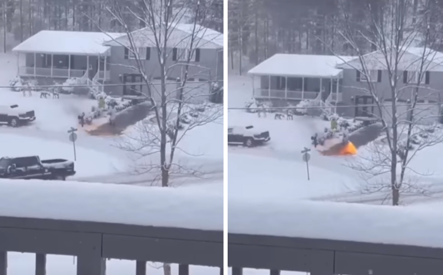 Ένας ομολογουμένως ξεχωριστός τρόπος να διώξεις το χιόνι από την αυλή σου