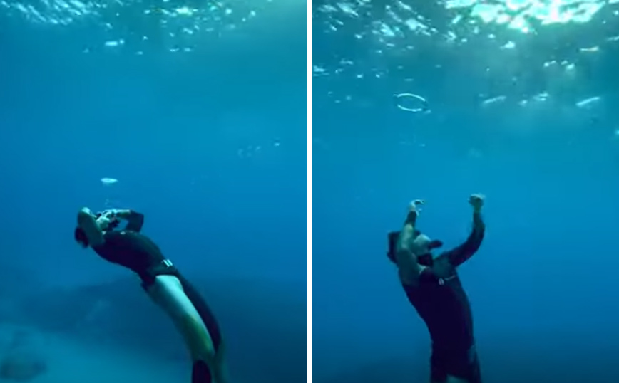 Δύτης κάνει μίνι σόου με φούσκες  &#8211; δαχτυλίδια