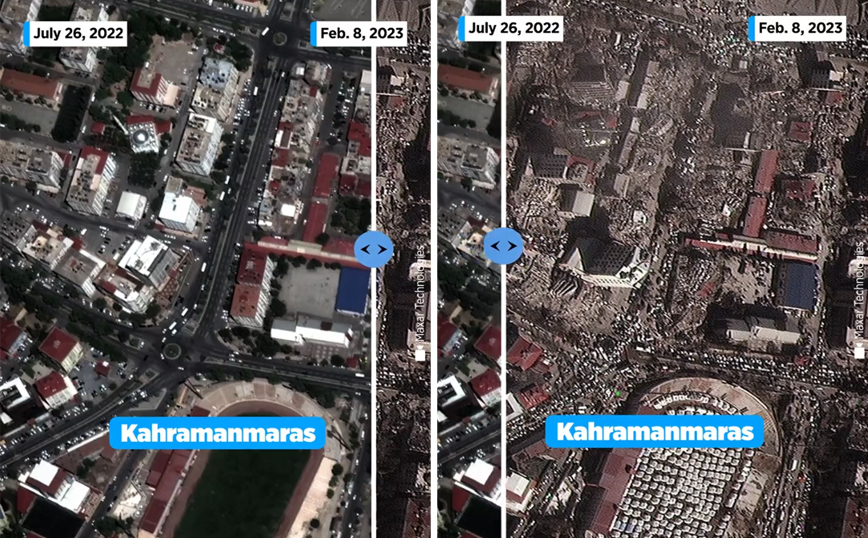 Πριν και μετά τους σεισμούς στην Τουρκία – Οι δορυφορικές εικόνες αποκαλύπτουν το μέγεθος της καταστροφής