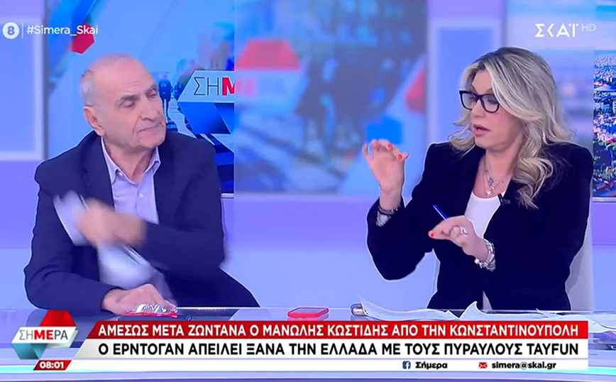 Χαμός στον αέρα του ΣΚΑΪ: Ο Βαρεμένος άρπαξε χαρτί από τα χέρια της Καραμανλή &#8211; «Αυτά είναι αθλιότητες»