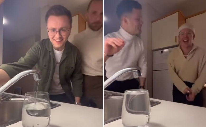 Άντρες παίζουν σαν μικρά παιδιά με ένα ποτήρι νερό και έχουν 1 εκατομμύριο likes