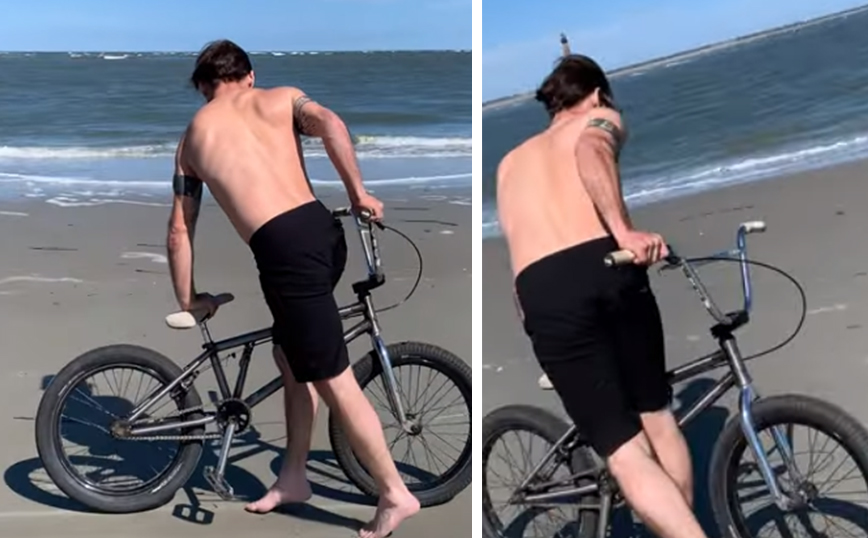 Moonwalk σε παραλία με ποδήλατο