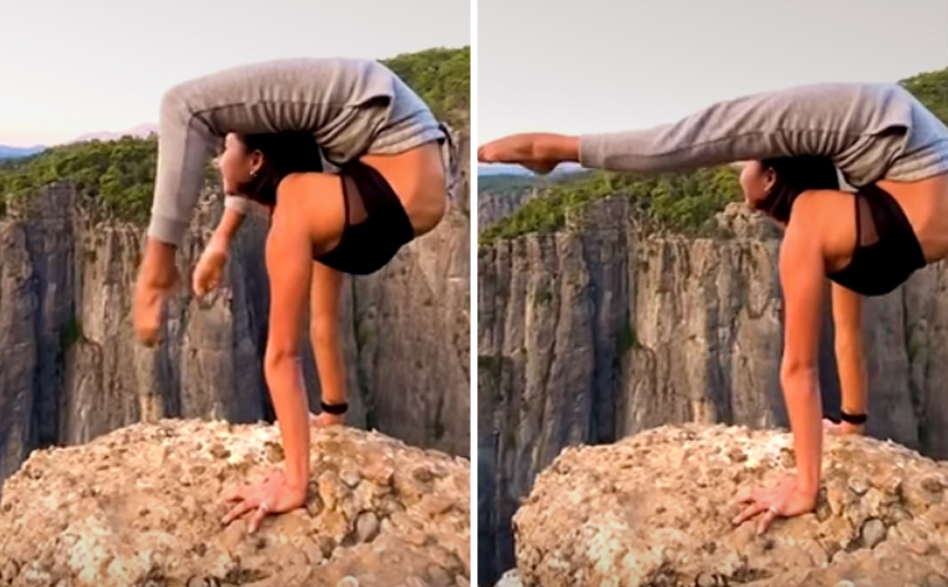 Δείχνοντας την ευλυγισία σου, στο χείλος του γκρεμού