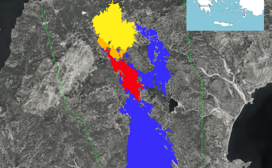 Φωτογραφία του Copernicus δείχνει την πορεία της φωτιάς στη Ρόδο τις τελευταίες τέσσερις ημέρες