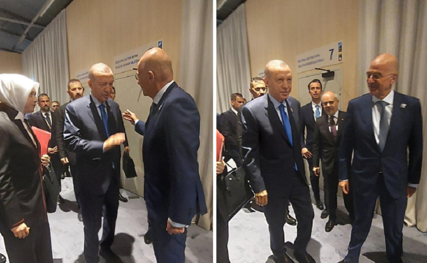Σύντομη συνάντηση Δένδια-Ερντογάν στη Σύνοδο Κορυφής του ΝΑΤΟ
