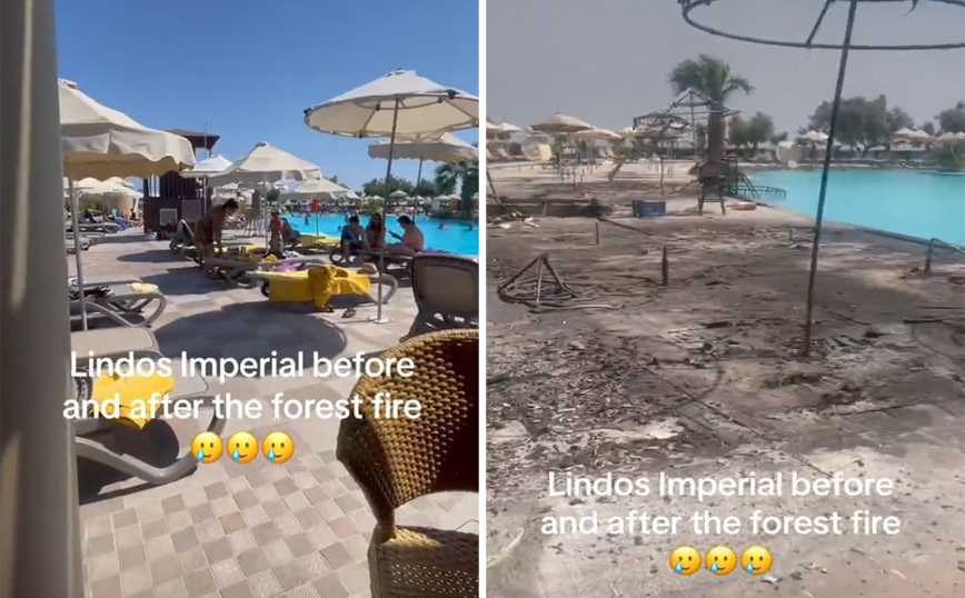 Το βίντεο τουρίστα με το ξενοδοχείο στη Λίνδο πριν και μετά τη φωτιά στη Ρόδο