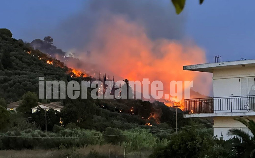 Φωτιά στη Ζάκυνθο: Ενισχύθηκαν οι δυνάμεις – Καίει κοντά σε κατοικημένη περιοχή – Εστάλη 112