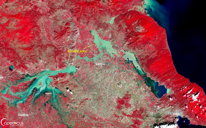 Συγκλονιστική δορυφορική εικόνα του Copernicus: Η καταστροφή στη Θεσσαλία από τις πλημμύρες του Πηνειού